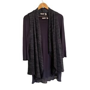 Logo by‎ Lori Goldstein Top Cardigan Set Size XS Purple QVC Chiffon Hem